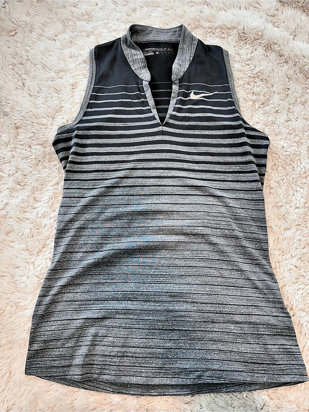 Nike Golf Dri-FIT Striped Sleeveless Polo Gray & Black XS